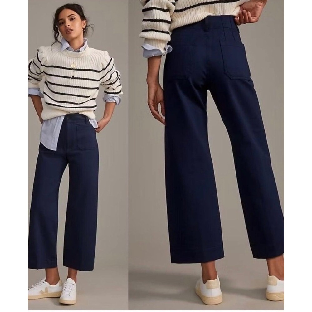 Maeve Anthropologie The Colette Wide Leg Pants Navy Blue High Rise Size 27